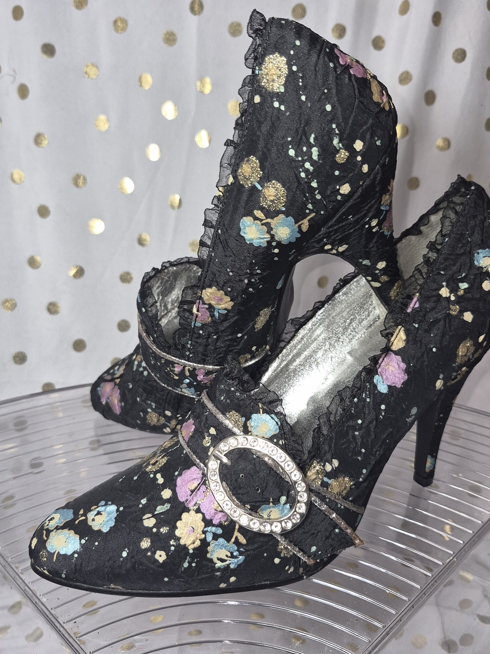 Ellie Black Floral Rhinestone Buckle Pump - Picture 4 of 7